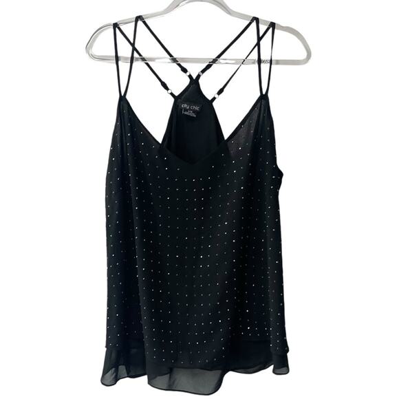 City Chic Studded Strappy Double Layer Chiffon Tank Black 16 - Picture 7 of 7